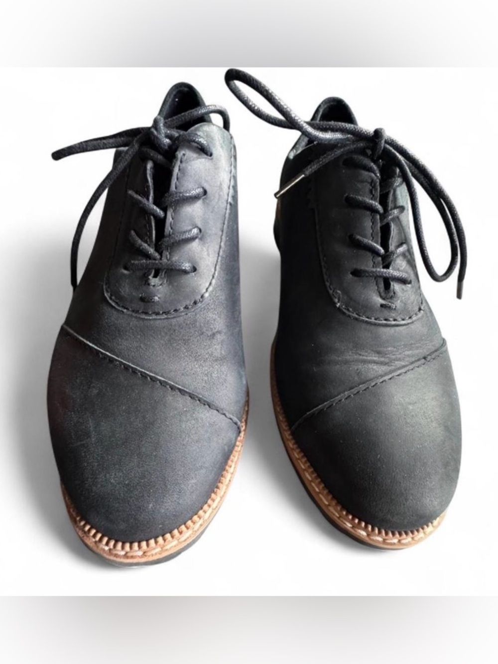TOMS Black Leather Oxford Shoes Womens 8.5 Lace Up Comfort Minimalist Work - Picture 5 of 6